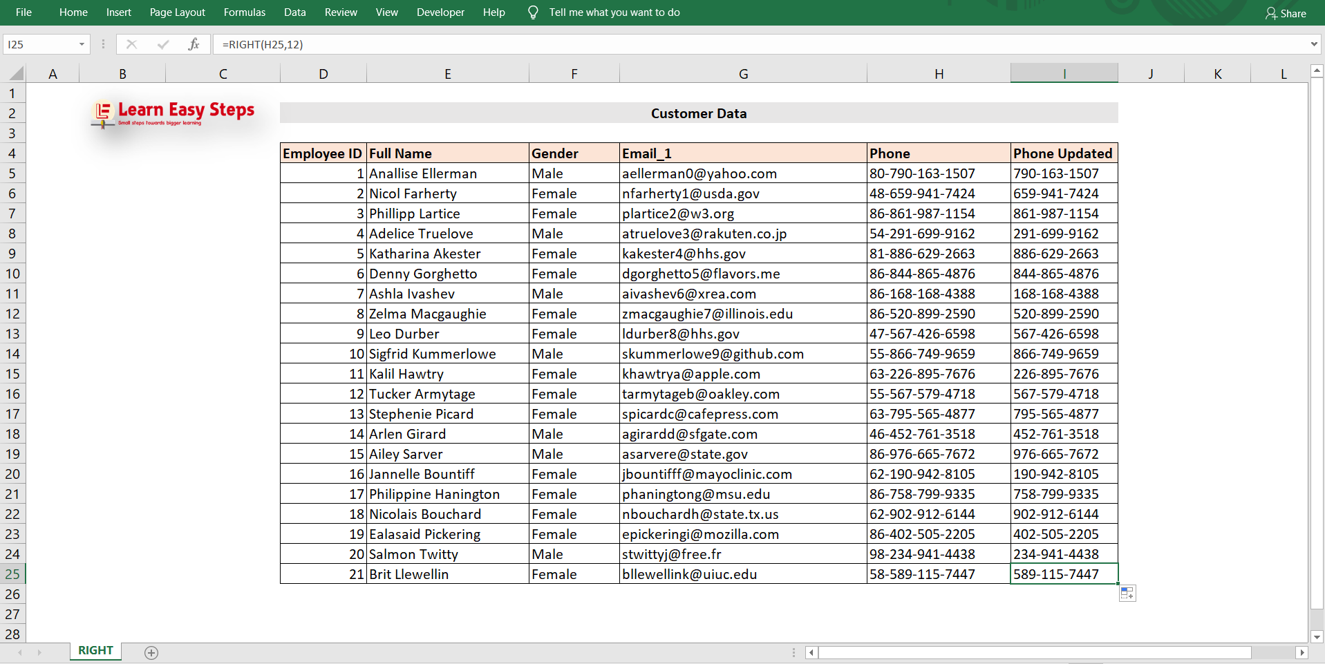 How to use right function in excel learn easy steps